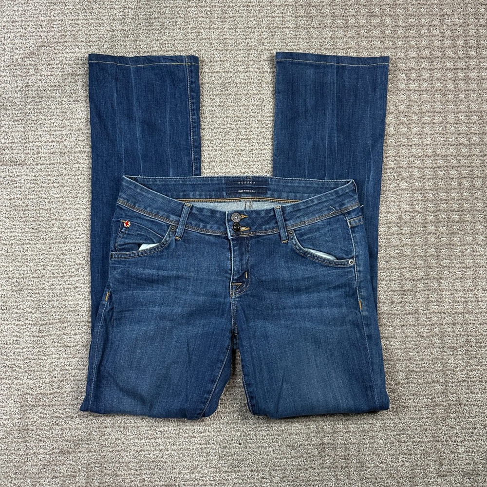 Y2K Hudson Women 29 Blue Bootcut Jeans Double Button Made in USA Stretch Denim